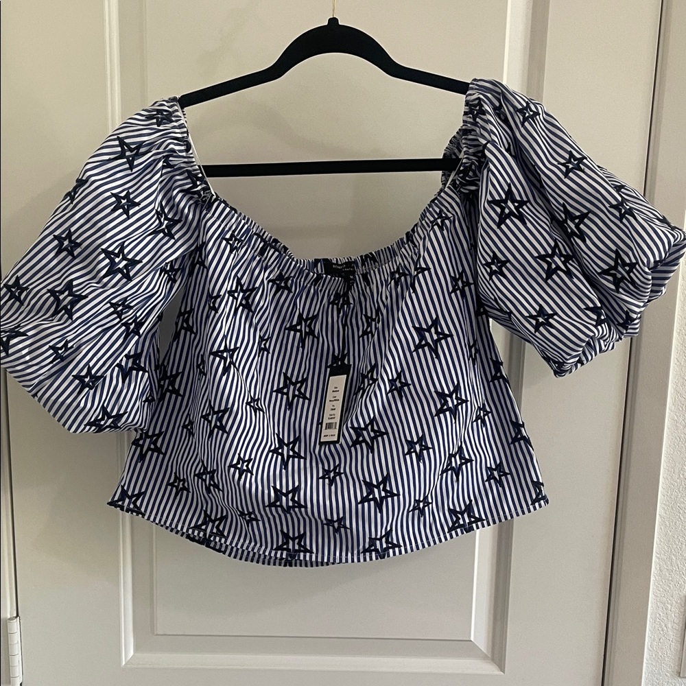 Romeo & Juliet Couture Navy and White Star Crop Top